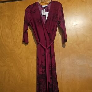 Leota Burgundy Faux Wrap Dress NWT
